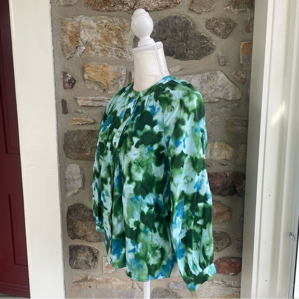 TUCKERNUCK Deep Lagoon Luca Puff Sleeve Button Down Blouse $178 - Picture 8 of 16